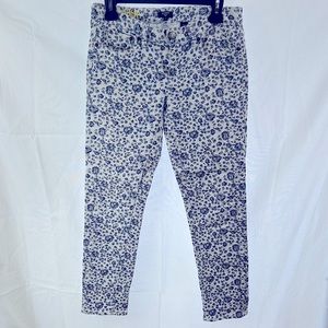 J Crew flower print white and blue jeans pants straight size 27